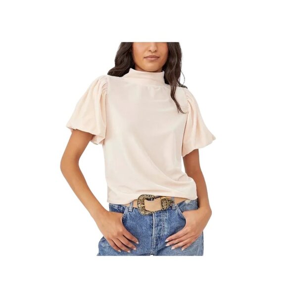 Free People Claudia Puff-Sleeve Blouse Pink Size XS Holiday Velvet Bohemian Cute - Picture 1 of 16